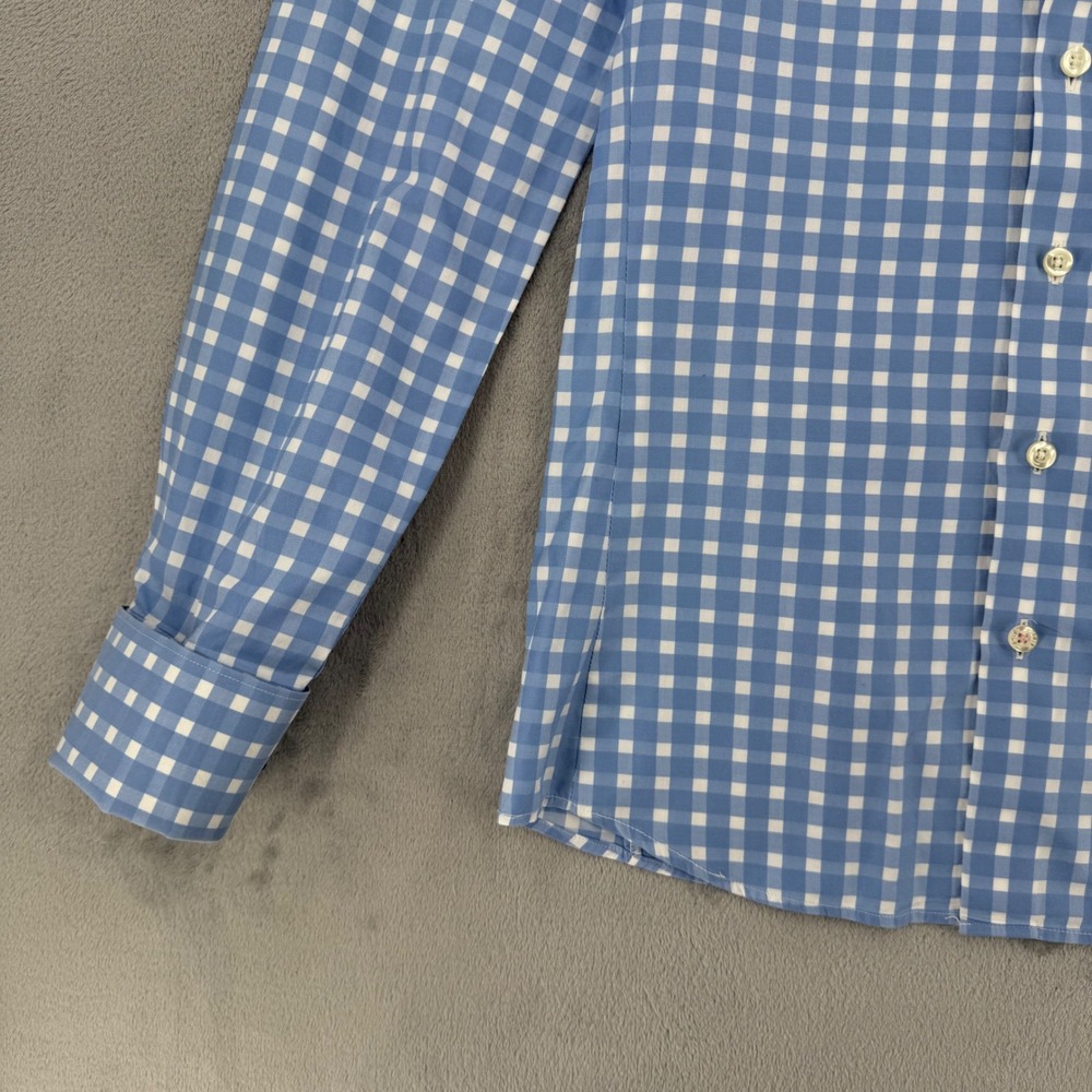 Thomas Pink Gingham Cotton Button Down Shirt Mens Small 14.5 US Blue White - Picture 9 of 14